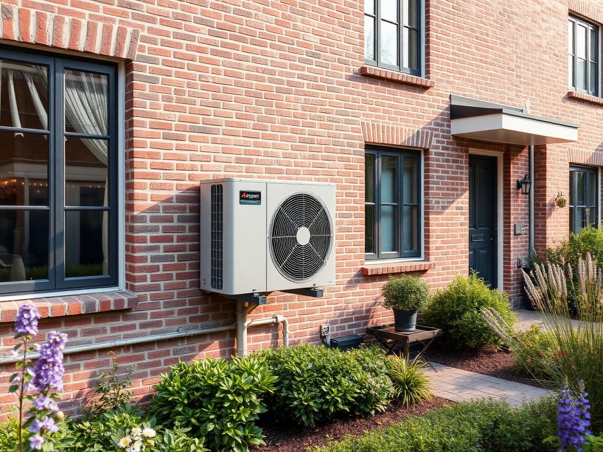Buitenunit van een airco aan de zijkant van een woning